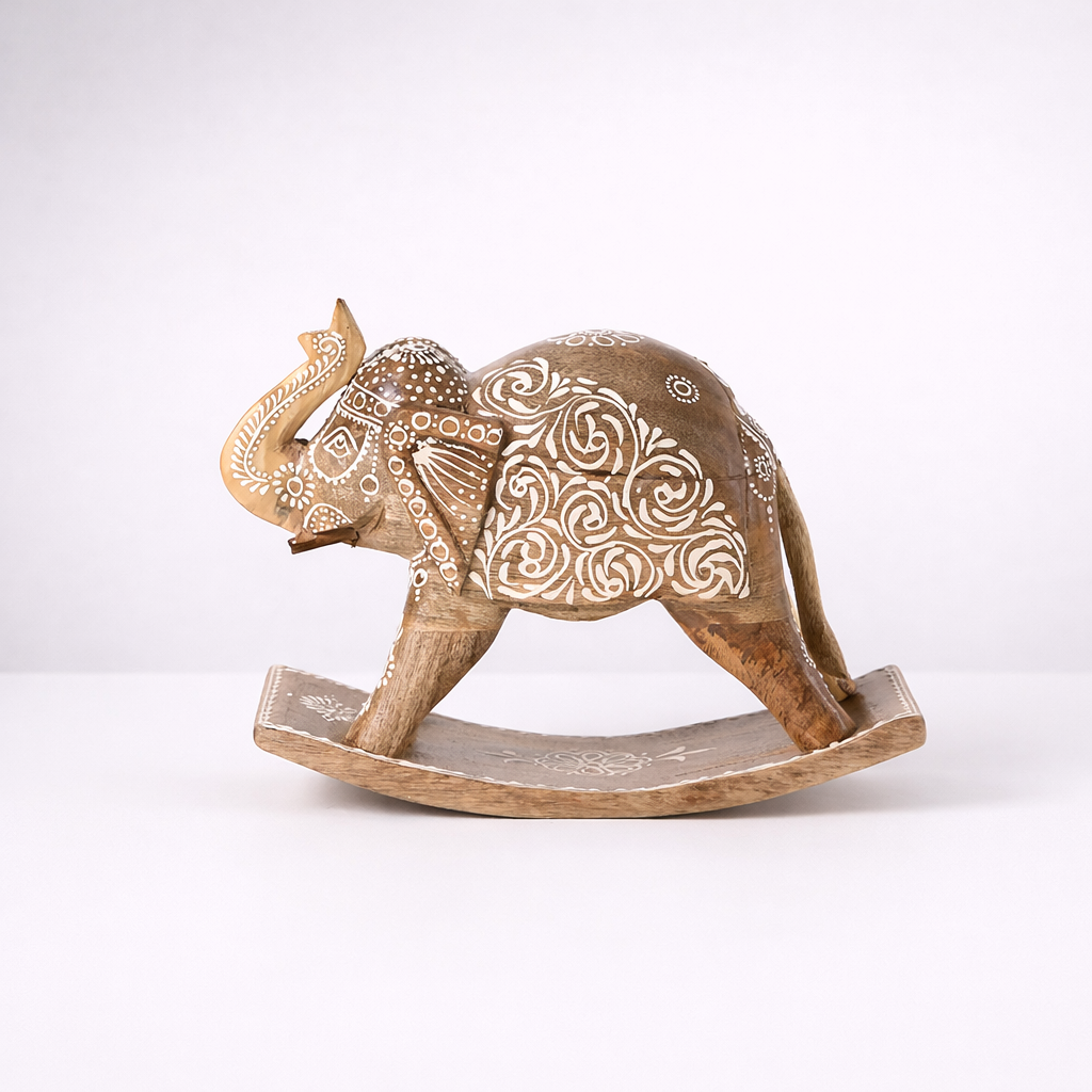 Regal Rocking Elephant – Handcrafted Wooden Décor