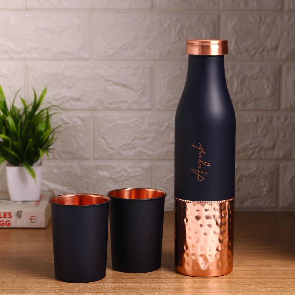 Elixir Copper Bottle With Glass- Set of 2